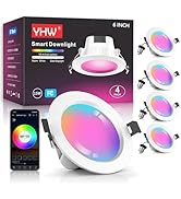 YHW Smart LED Recessed Lighting 6 Inch,15W 2700-6500K CCT RGBCW Color Changing Dimmable Ceiling D...
