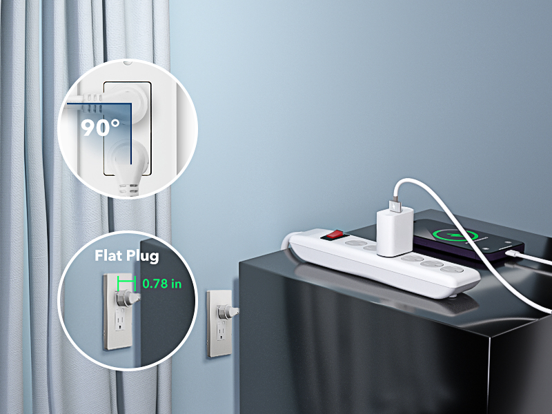 BN-LINK 6-Outlet Power Strip Surge Protector 2-Pack 4-Foot Twist-to-Close Safety Covers