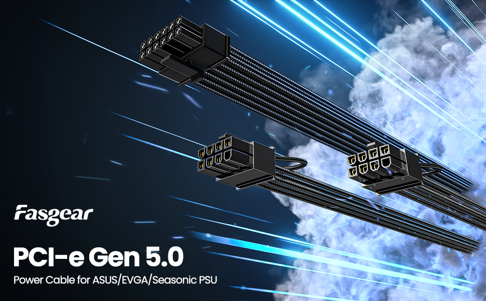Fasgear PCI-e 5.0 12VHPWR 2 8 pin Power Cable for PSU ASUS EVGA SEASONIC GPU 4070 ti 4060 4050 4000