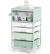SYKIARIOL Utility-Rolling-Storage-Drawer-Craft-Cart-Organizers with 4 Drawers &amp; Dust-proof Door f...
