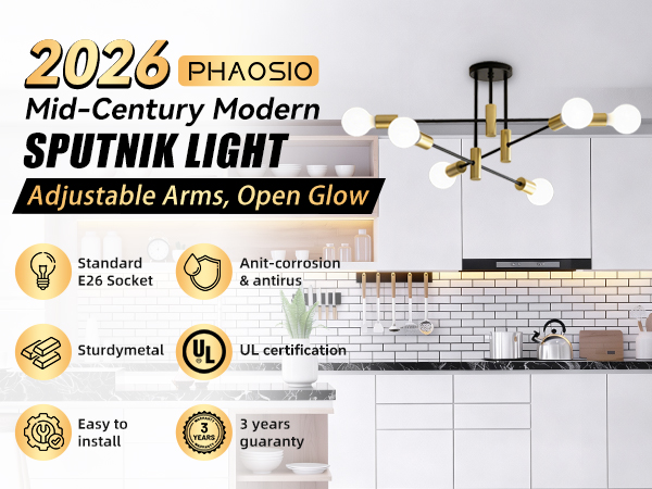 Phaosio Modern Sputnik Chandelier Ceiling Light Fixtures