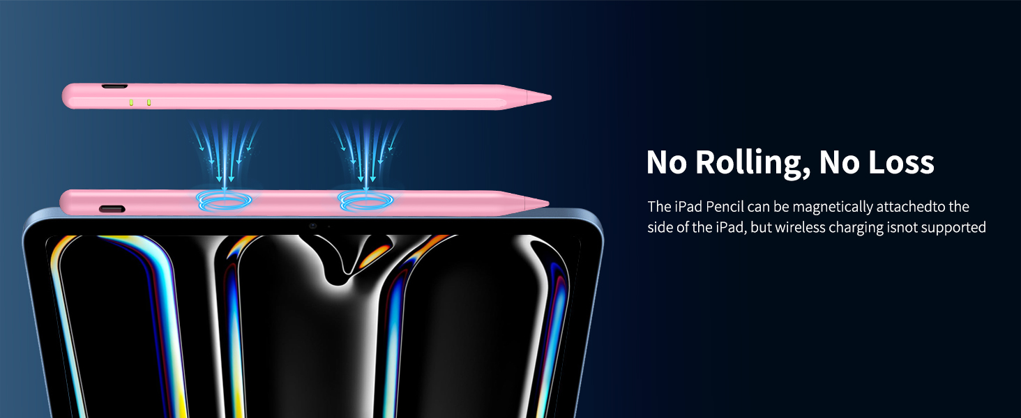 Magnetic attachment – Keeps pen on iPad side, prevents rolling/loss; wireless charging unsupported.