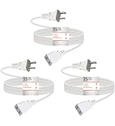 15FT White Extension Cords 2 Prong Thin Outdoor Extension Cord Polarized Power Strip Cable 125V 5...