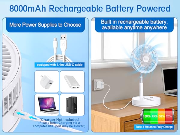 usb c rechargeable fan battery operated battery powered
