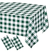 WNINK 2 Pack Green and White Checkered Rectangular Plastic Tablecloths, Green Gingham Waterproof ...