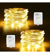 Timer Fairy Lights Battery Operated 2 Pack 16.4Ft 50 LEDs Silver Copper Wire Twinkle String Light...