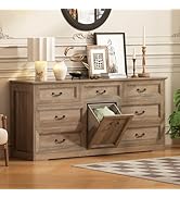 UPOSOJA 63" Wide Farmhouse 7-Drawer Dresser with 2 Laundry Hamper for Bedroom,Chest of Drawers, W...