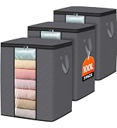 SpaceWhisper 3 Pack 100L Clothes Storage, Foldable Thick Fabric Blanket Storage Bags, Containers ...