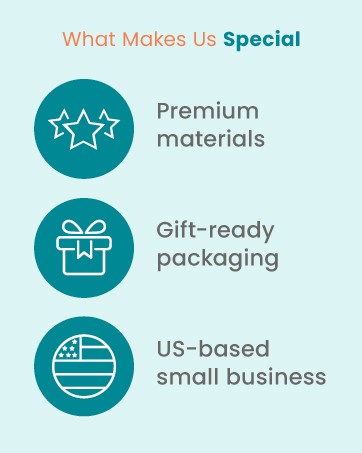 Premium materials, gift ready packaging, US based