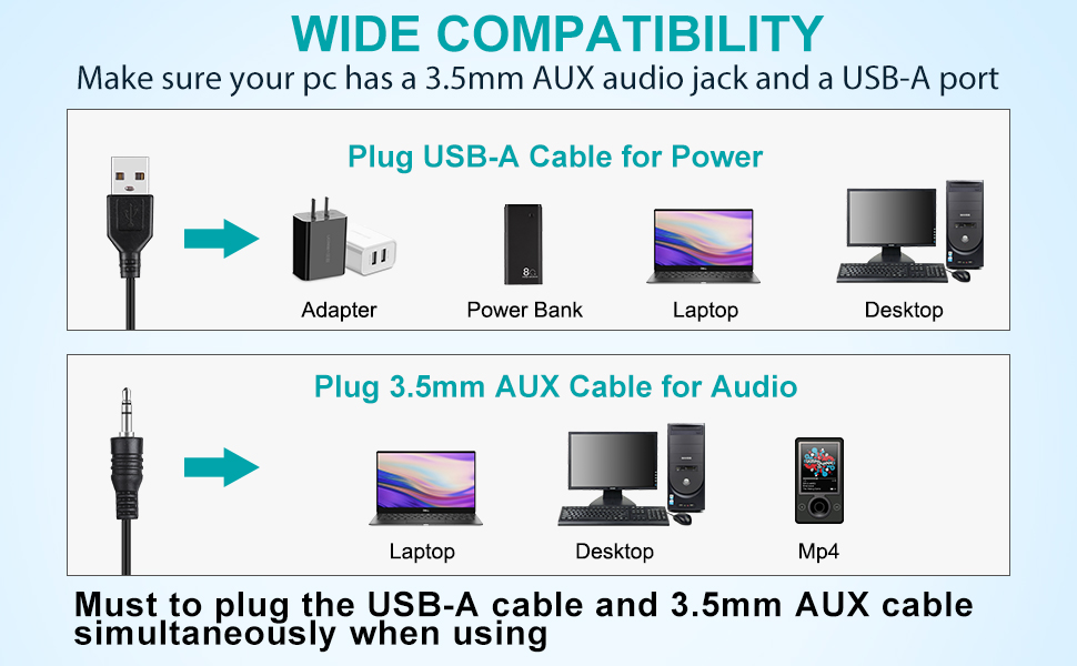 Computer Speakers, USB-A Powered PC Speakers Wired Stereo Desktop Speakers with 3.5mm AUX Audio Plug