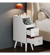 WLIVE Small Nightstand with Drawers, Narrow Bedside Tables with Open Shelf &amp; Cable Hole, Narrow N...