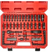 EACELIY 83pcs 1/4" Socket Set,Drive Impact Socket Set, SAE/Metric, Deep &amp; Shallow, Cr-V Steel, 6 ...