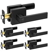 TICONN 5PK Matte Black Door Handles Interior, Reversible Square Door Levers Knob for Hallway, Bed...