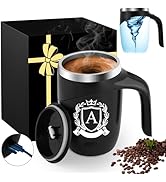 Initial Magnetic Stirring Coffee Mug with Lid Handle Automatic Self Electric Mixing Insulated Sta...