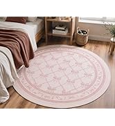 GENIMO 5FT Round Area Rugs for Living Room Bedroom, Machine Washable Non Slip Flower Bow Rug, Low...