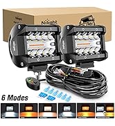 Nilight 2PCS 4Inch 60W LED Pods Spot Flood Amber White Light Bar Strobe 6 Modes Memory Function O...