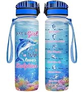 34HD Dolphin Time Marker Just Girl Who 32 oz Water Bottle, Birthday Gift | Gifts for Women &amp; Girl...