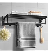 23.2 Inch Bathroom Towel Rack, Foldable Towel Holder with Movable Hooks, Premium Modern Towel She...