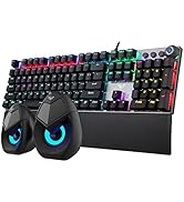 AULA Wired Gaming Keyboard and Speakers Combo, Mechanical Keyboard Brown Switches + Black USB Wir...