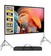 Projector Screen with Stand 120 Inch, 16:9 4K HD Portable Projector Screen Indoor Outdoor, Foldab...