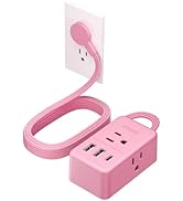NTONPOWER Pink Power Strip, 5ft Flat Extension Cord with 3 Outlets 3 USB (1 USB C) Extension Cord...