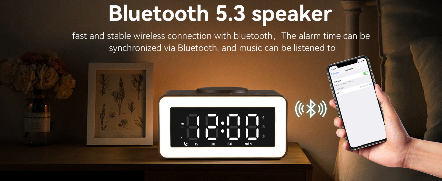 wireless charging alarm clock bluetooth speaker with charger digital radio phone bedside station