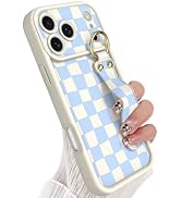 Jefonha Compatible with Phone 17 Pro Max Case with Finger Hand Strap for Girls Women, Cute Checke...