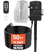 VEVOR Outdoor Power Stake Timer, 50FT Extension Cord, Remote Control Outdoor Power Strip with Cov...