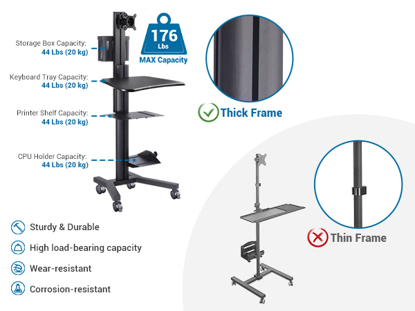 Mobile Computer Cart Rolling PC Stand