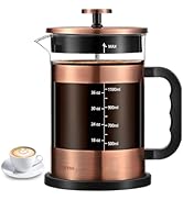 QUQIYSO French Press Coffee Maker 51oz 304 Stainless Steel French Press with 4 Filter, Heat Resis...