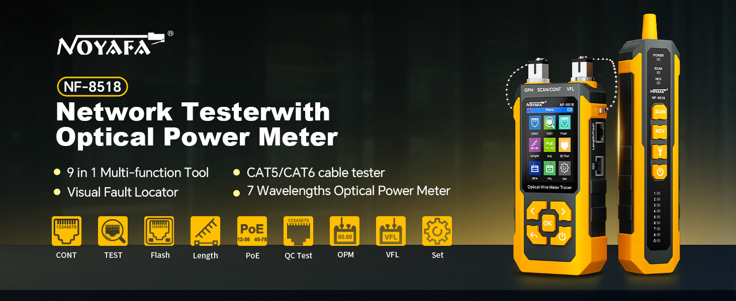 NF-8518 Network Cable Tester with Optical Power Meter, Ethernet Cable Tester, CAT6 Cable Tracker