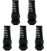 LeMotech 5Pcs NPT 1/2" IP68 Waterproof Cable Gland Flex Spiral Strain Relief Black Nylon Joint wi...