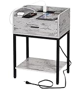 Lerliuo Nightstand with Charging Station and USB Ports, 3-Tier End Side Table with Storage Drawer...
