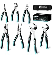 DURATECH 7-Piece Pliers Set, Premium Cr-Ni Construction (10", 8" Groove Joint Pliers, 8", 6" Long...