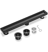 Linear Shower Drain 24 Inch Matte Black with Reversible Flat &amp; Tile Insert Cover, 304 Stainless S...