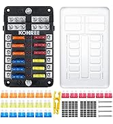 Kohree 12-Way 12V Blade Fuse Block, 12 Volt Automotive Fuse Box Holder Waterproof with Negative B...
