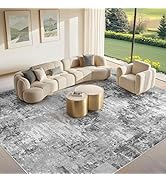 Washable 9x12 Area Rug for Living Room: Modern Abstract Neutral Large Soft Thin Rugs - Non Slip I...