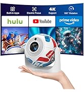 Smart Mini Projector with WiFi and Bluetooth, Support 4K Portable Projector, 180° Rotatable with ...