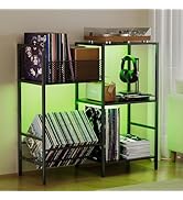 Record Player Stand with LED Light, Turntable Stand with Vinyl Storage - Up to 300+ Albums, 3-Tie...
