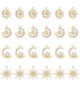 DICOSMETIC 24Pcs 4 Styles Alloy Sun Moon Star Charms Rhinestone Crystal Sun Charms Golden Celesti...