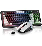 BlueFinger Wireless Gaming Keyboard and Mouse Combo, RGB Rainbow Backlit Rechargeable Battery, 87...