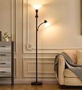 Leasgy 71'' Torchiere Floor Lamp for Bedroom with Glass Shade, Tall Floor Lamps for Living Room w...