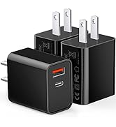 3 Pack Type C Charger, Dual Port USB C Wall Plug 20W PD & QC3.0 USB A Fast Charging Block for Sam...