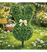Artificial Easter Bunny Topiary - 22" UV-Resistant Faux Boxwood Rabbit Tree with Ground Spike, Sp...