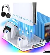JDGPOKOO PS5/Slim/Pro Stand and Cooling Station with Dual Controller Charging Station for PlaySta...