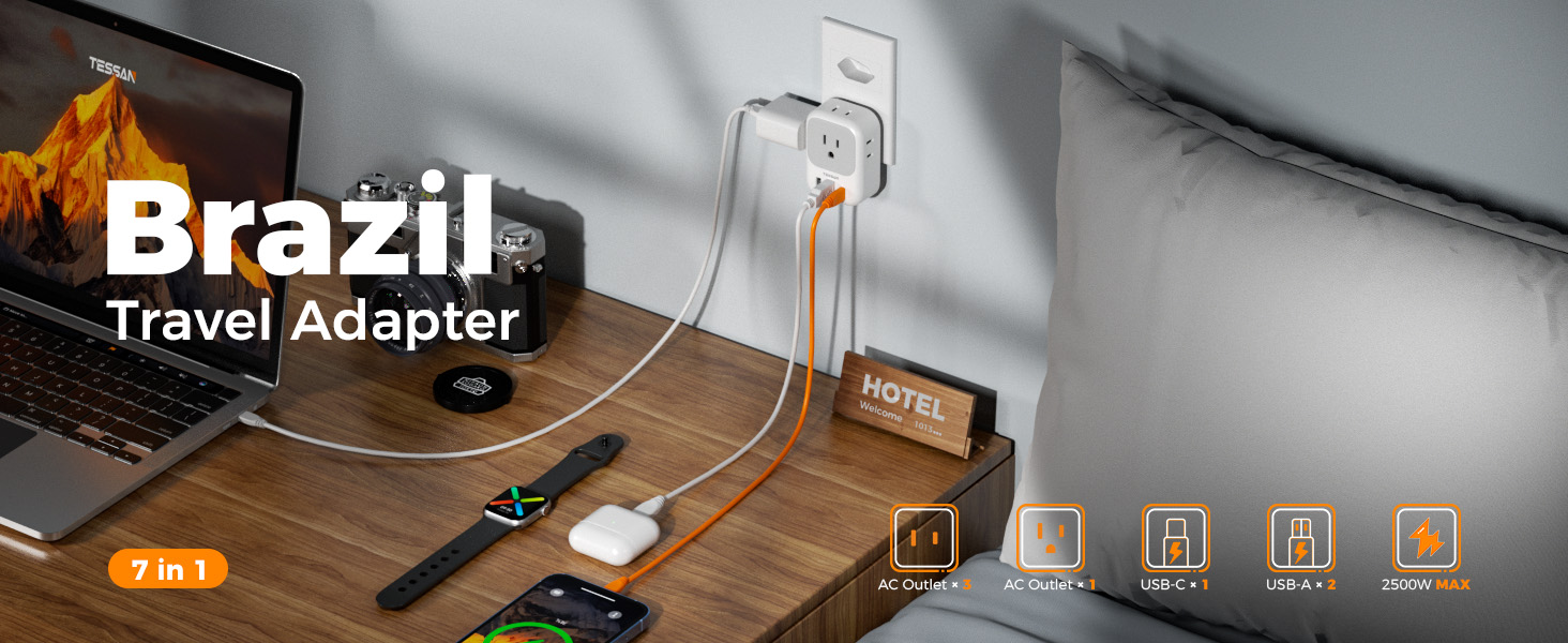 TESSAN Brazil Plug Adapter 2 Pack