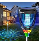 Solar Bug Zapper Outdoor, 4200V 3-in-1 Mosquito Zapper with Flame Light &amp; RGB Projector, Solar Po...