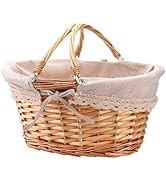 Peohud Wicker Picnic Basket, Woven Empty Easter Basket for Gifts, Picnic Hamper with Double Foldi...