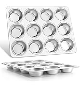 Muffin Pan 12-Cup, Set of 2, E-far Stainless Steel Cupcake Pan Metal Muffin Baking Tins for Oven,...