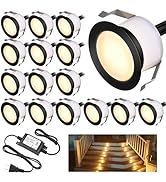 GEYUEYA Home LED Deck Light Kits Warm White, F1.22 Recessed Step Light 16 Pack with Black Protect...